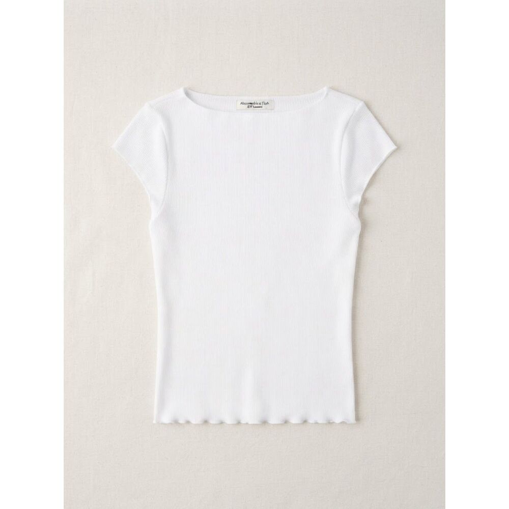 Abercrombie & Fitch A&F Essentials White Ribbed Boatneck Tee Size S NWOT